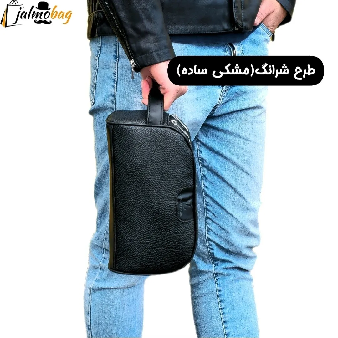 کیف دستی مردانه چرم صنعتی ضخیم دو خانه بند دستی - Image 10