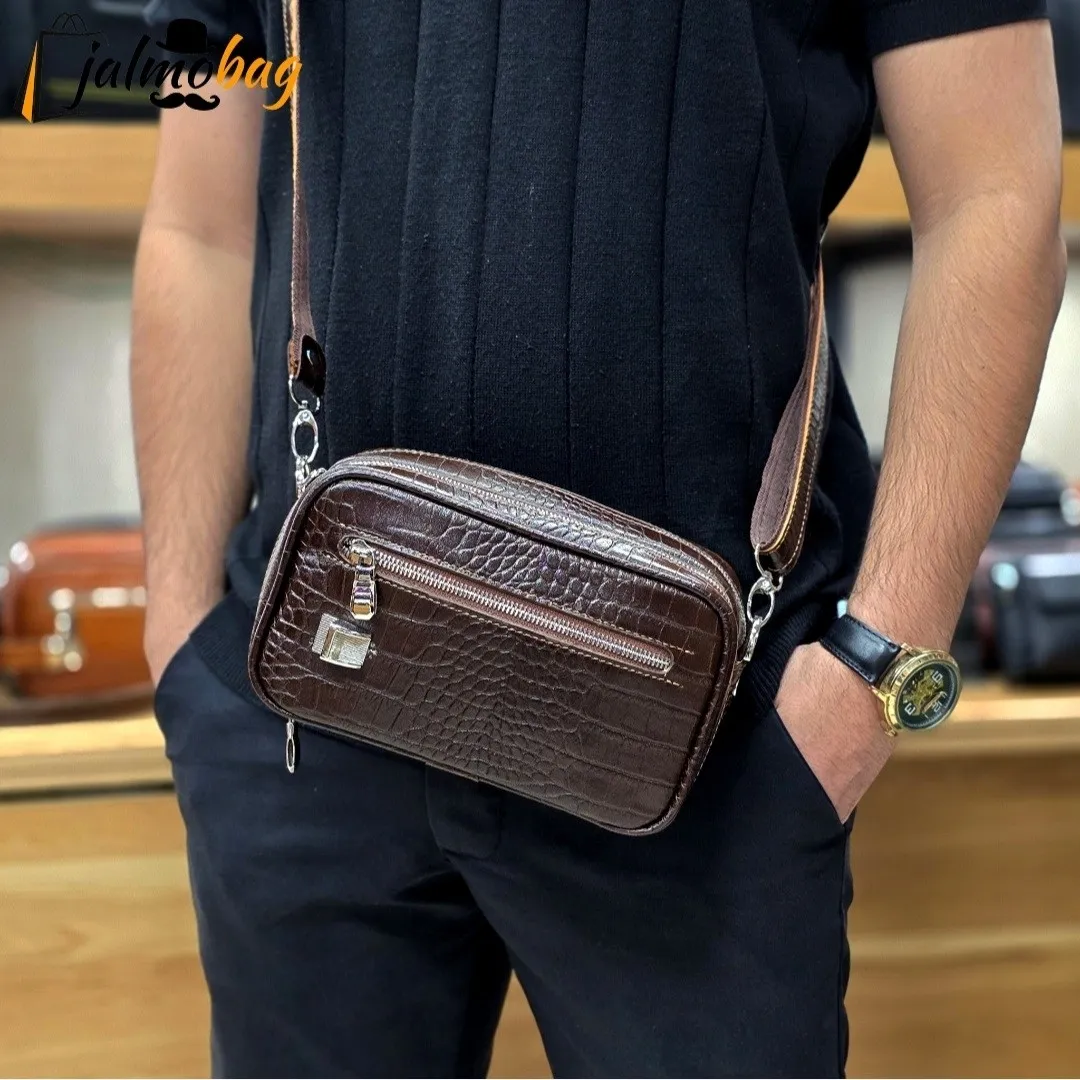 کیف دستی و دوشی چرم طبیعی گاوی دو خانه مدل شوزبگ - Image 10
