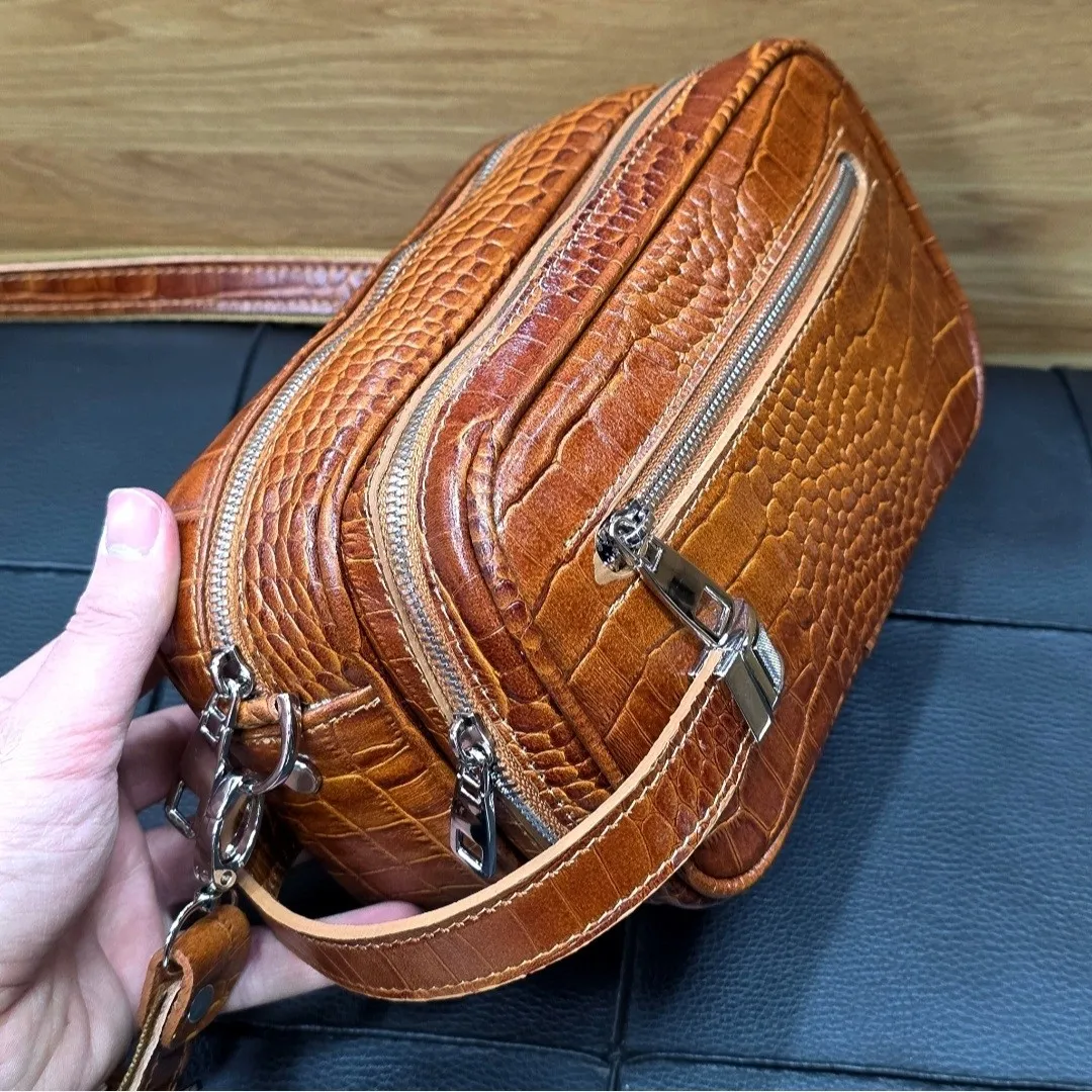کیف دستی و دوشی چرم طبیعی گاوی دو خانه مدل شوزبگ - Image 15