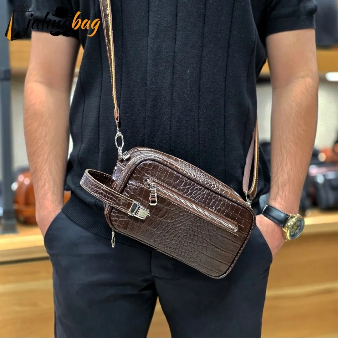 کیف دستی و دوشی چرم طبیعی گاوی دو خانه مدل شوزبگ - Image 8