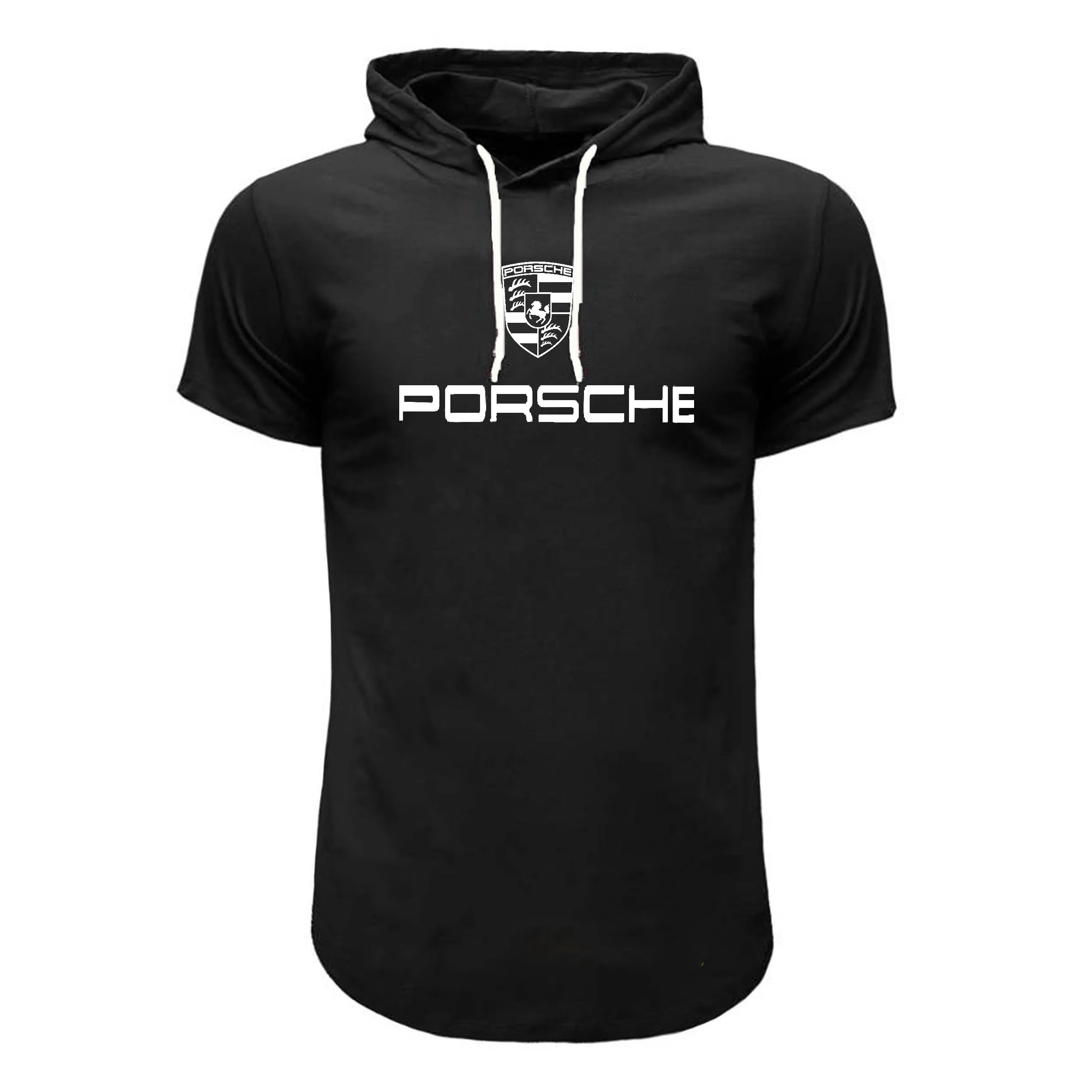 تیشرت کلاه دار مردانه طرح Porsche مدل F8057 مشکی قرمز سفید - Image 3