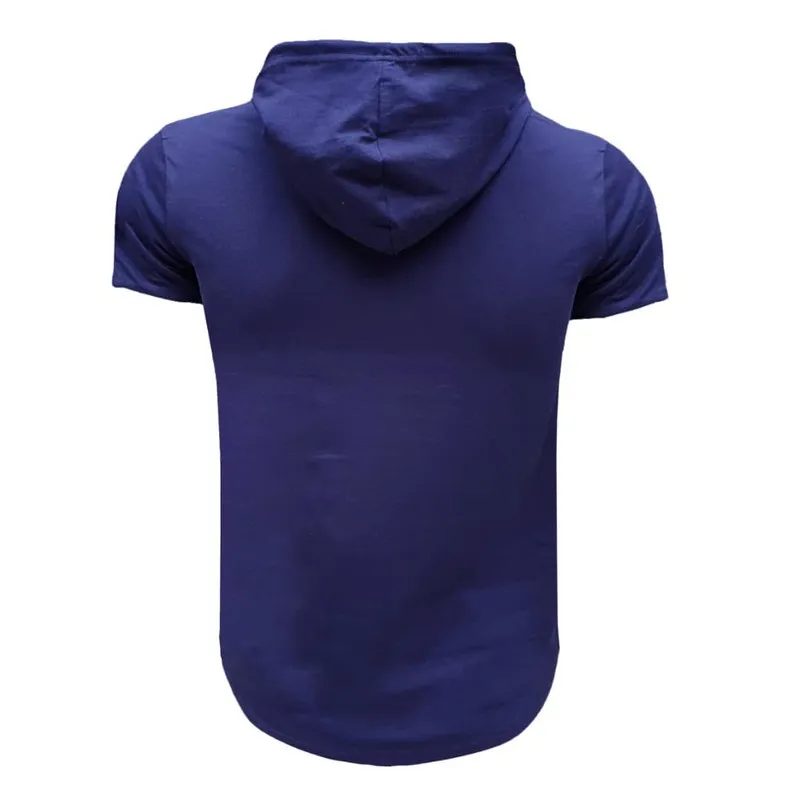 تیشرت کلاه دار مردانه آستین کوتاه طرح پورشه سورمه ای نخی اعلا سایز L XL 2XL - Image 4