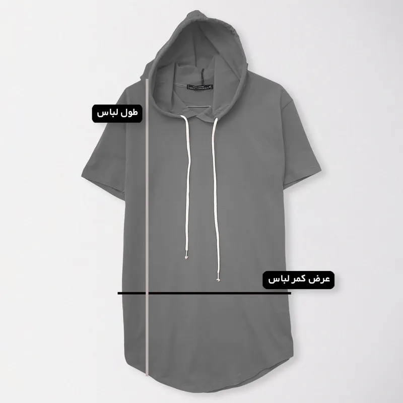 تیشرت کلاه دار مردانه مدل 001051 سرمه ای ساده نخ آستین کوتاه یقه گرد - Image 5