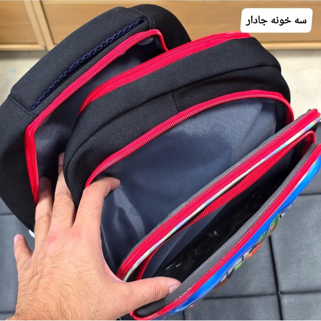 کوله پشتی مدرسه پسرانه مقطع ابتدایی سه خانه ضدتعریق طرح عکسدار - Image 19