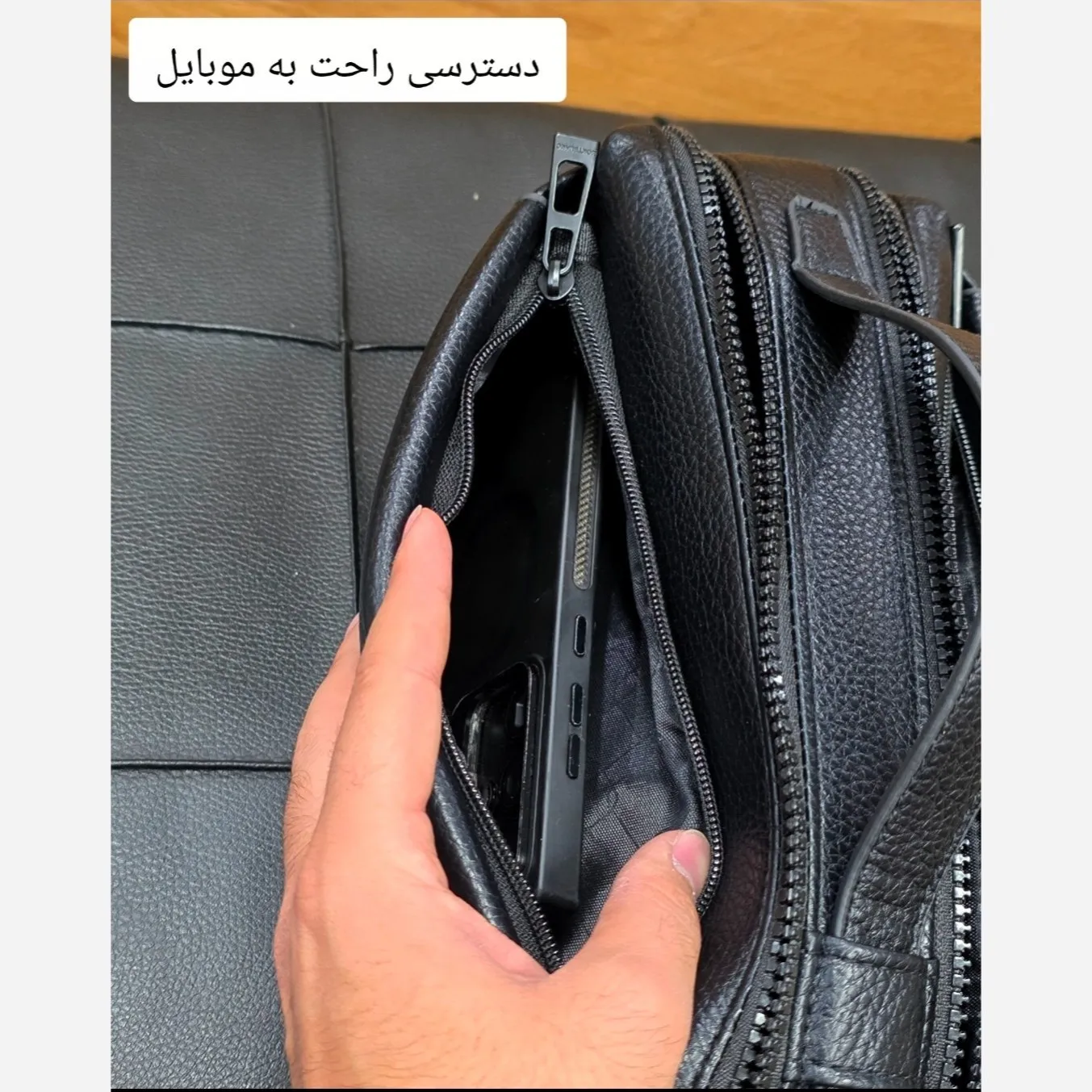 کیف دستی مردانه مونت بلانک چرم دوحالته چهار زیپ مدل دبل فیس - Image 17