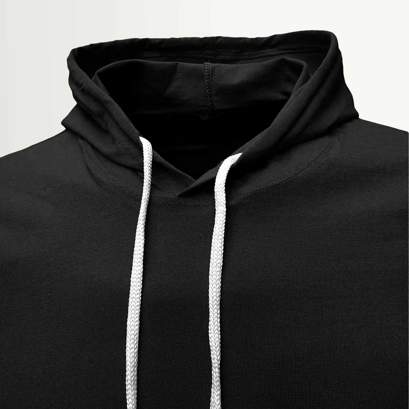 تیشرت کلاه دار مردانه آستین کوتاه یقه گرد طرح ساده مشکی نخ - Image 5