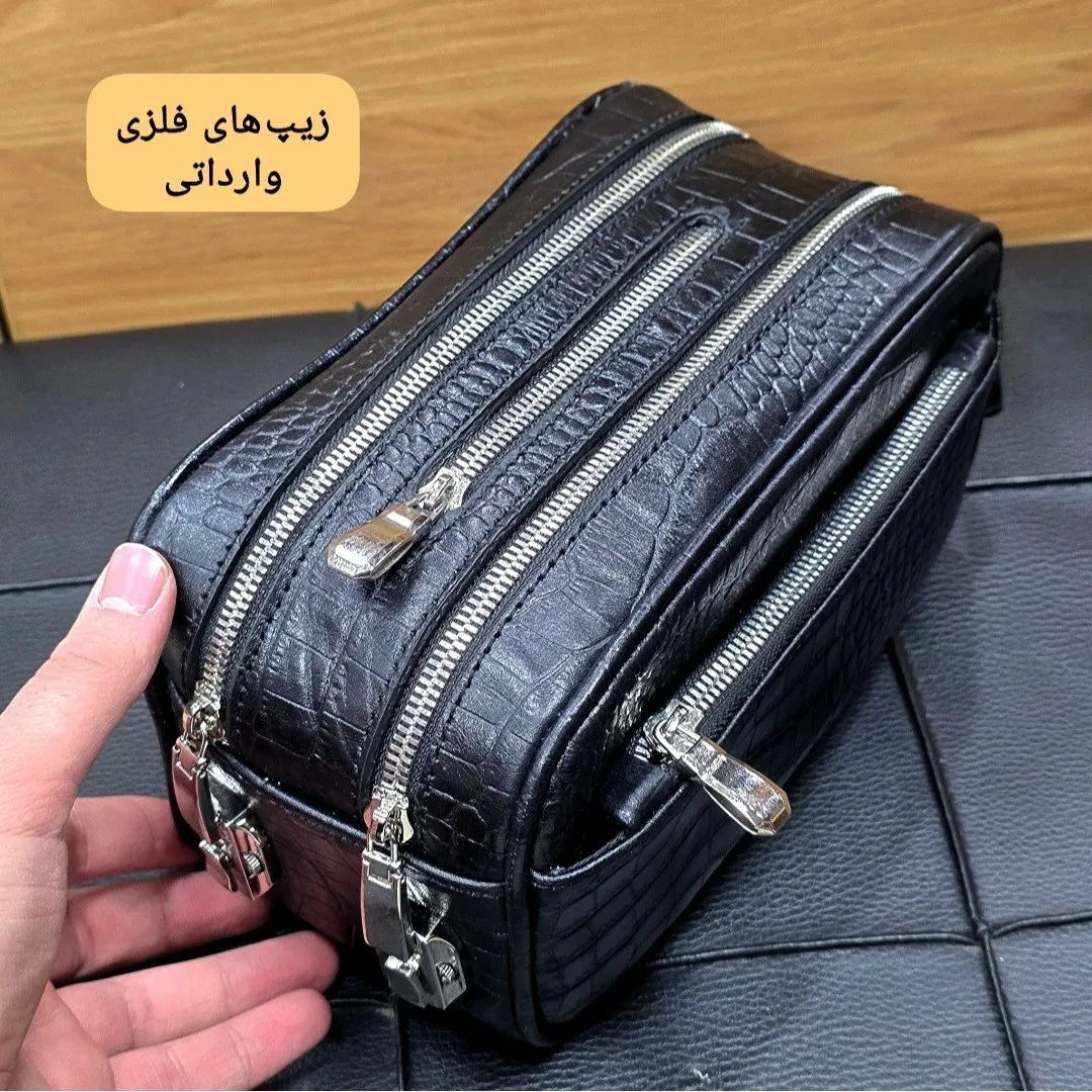 کیف دستی چرم طبیعی چرم ظفر دو خانه با جاکارتی و رمزدار - Image 7