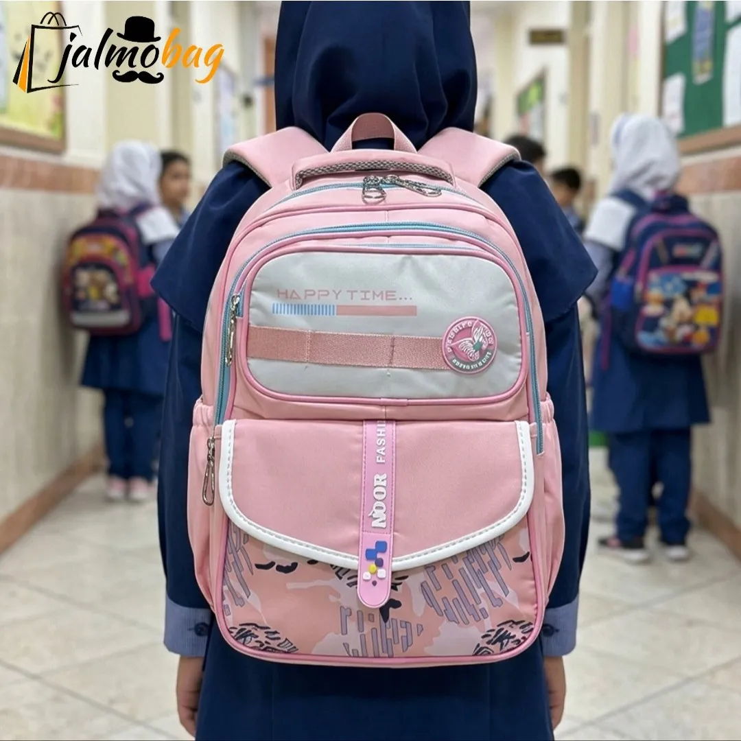 کوله پشتی مدرسه دخترانه ضد آب پارچه ریپس وارداتی مناسب کلاس اول تا چهارم - Image 2