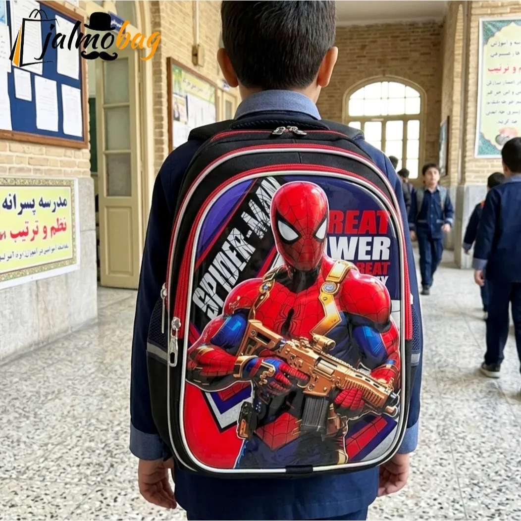 کوله پشتی مدرسه پسرانه مقطع ابتدایی سه خانه ضدتعریق طرح عکسدار - Image 2