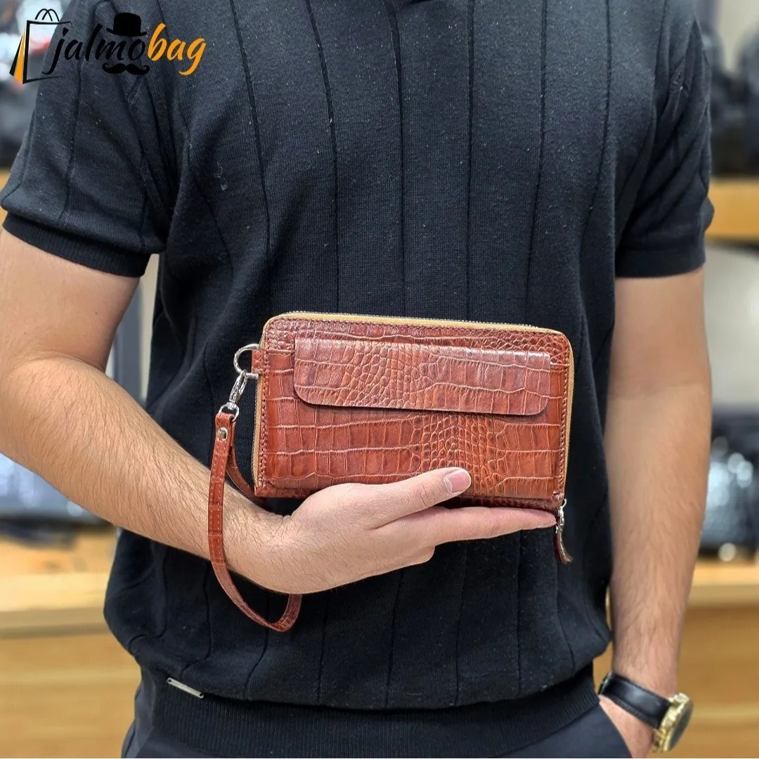 کیف دستی و دوشی چرم طبیعی ظفر دارای بند مچی و بند بلند قابل تنظیم - Image 13