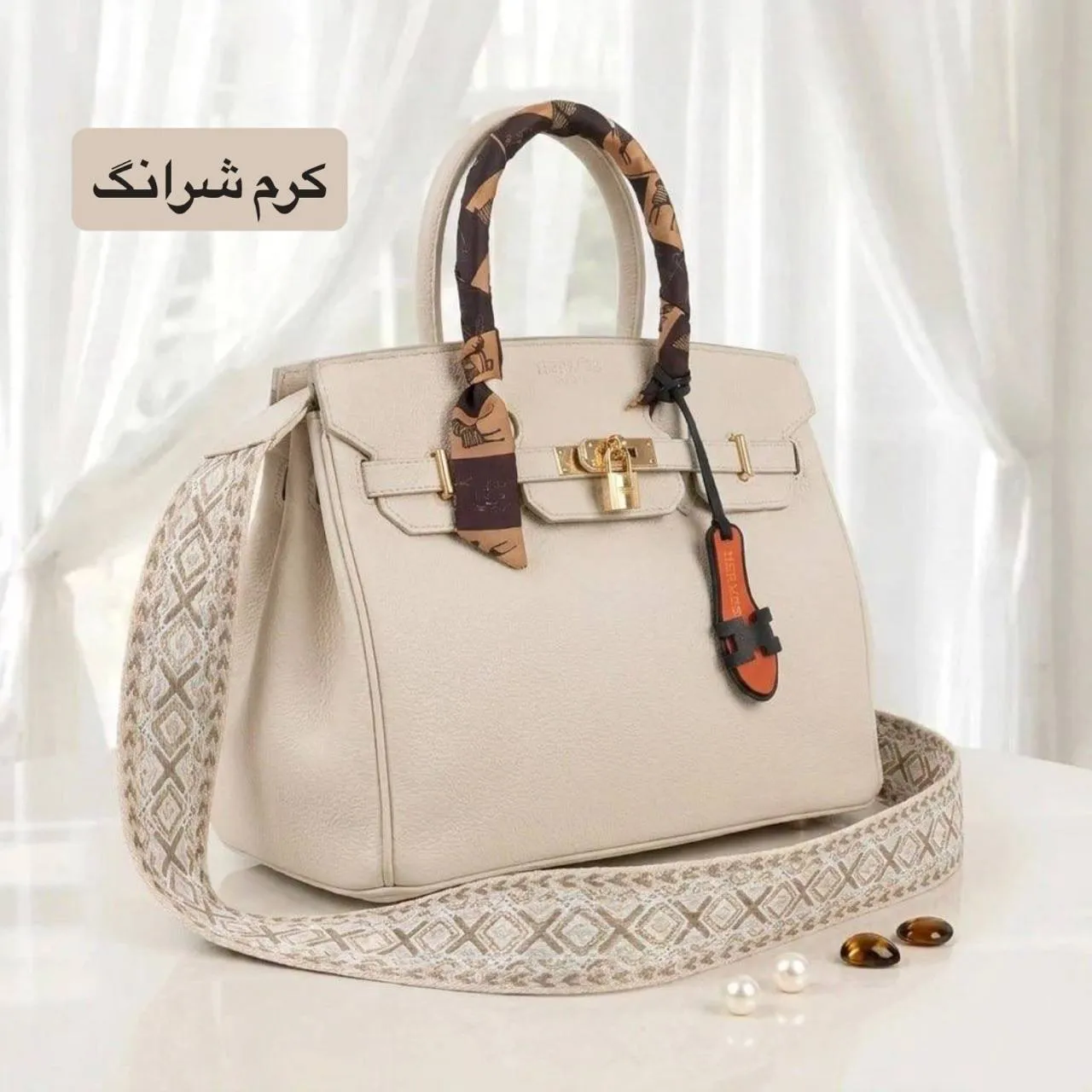 کیف زنانه هرمس چرم مصنوعی بند بلند ابعاد 30 در 25 سانتیمتر - Image 10