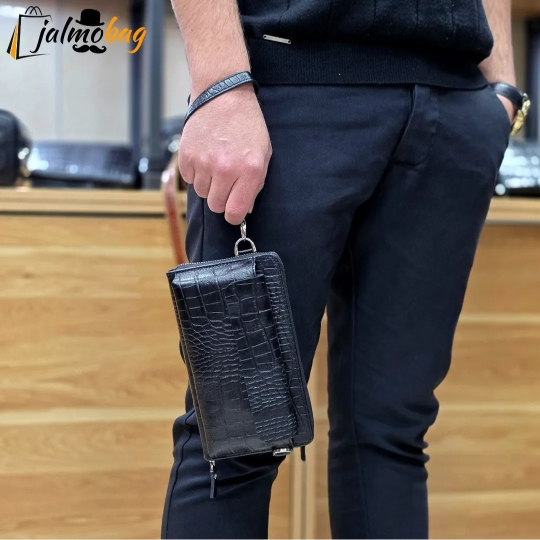 کیف دستی و دوشی چرم طبیعی ظفر دارای بند مچی و بند بلند قابل تنظیم - Image 4