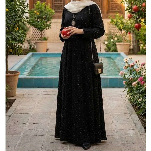 کفتان بلند زنانه کرسپو نگین دار مشکی فری سایز مدل گیسو - Image 3