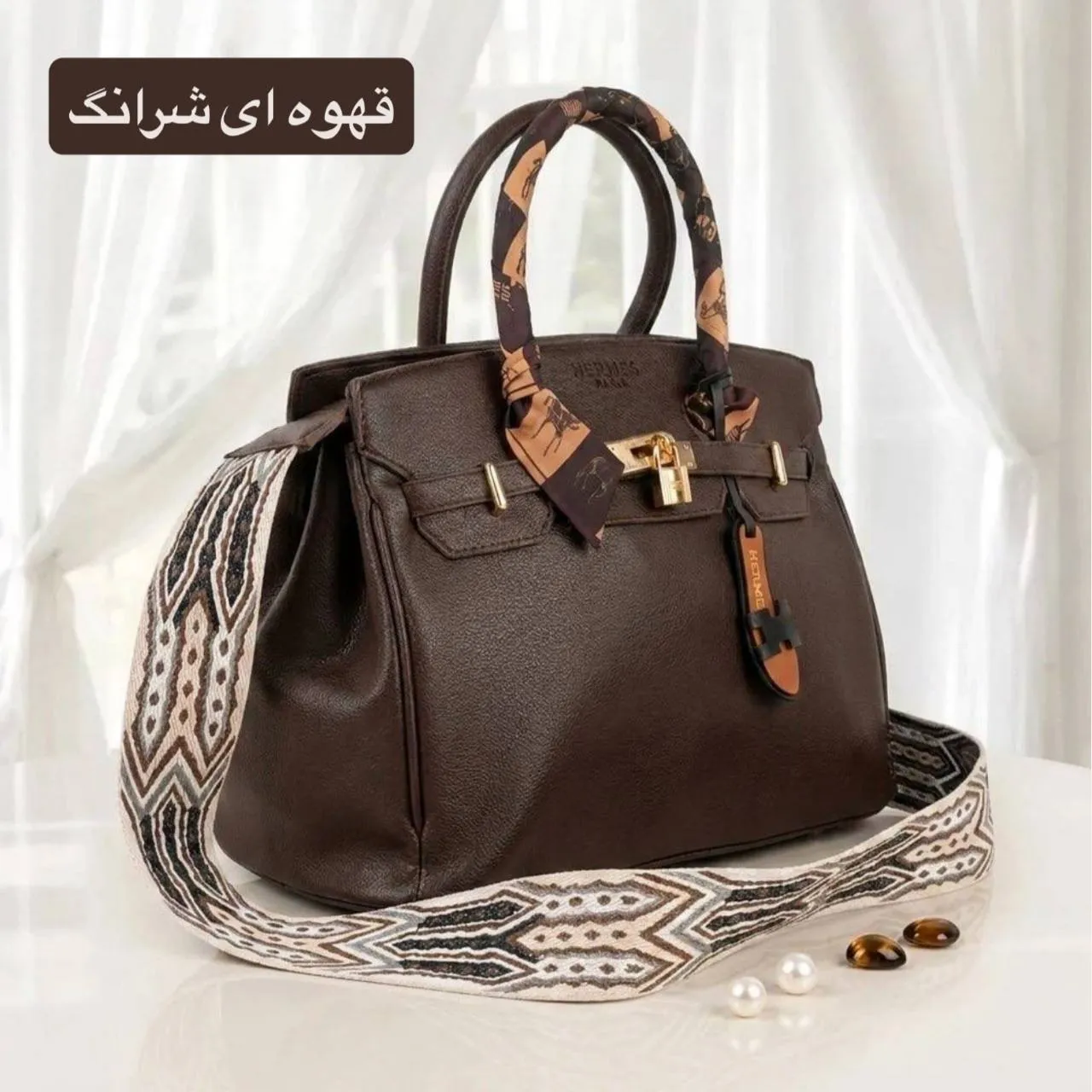 کیف زنانه هرمس چرم مصنوعی بند بلند ابعاد 30 در 25 سانتیمتر - Image 9