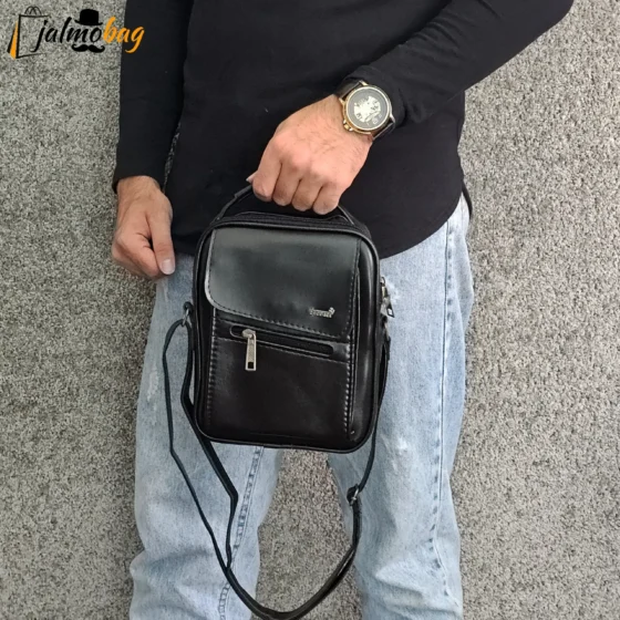 کیف دوشی چرمی اسپرت بزرگ چرم صنعتی مشکی خردلی قهوهای تیره