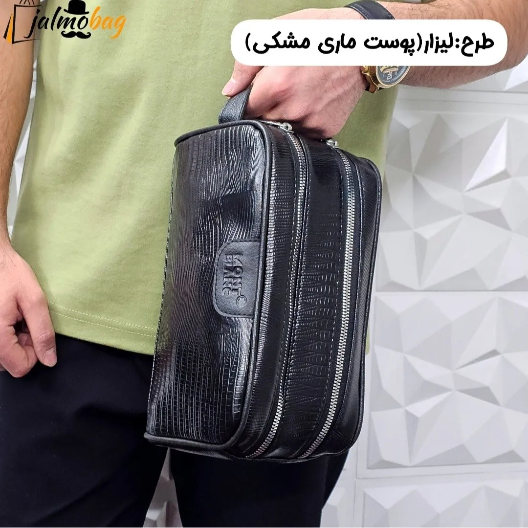 کیف دستی مردانه چرم صنعتی ضخیم دو خانه بند دستی - Image 5