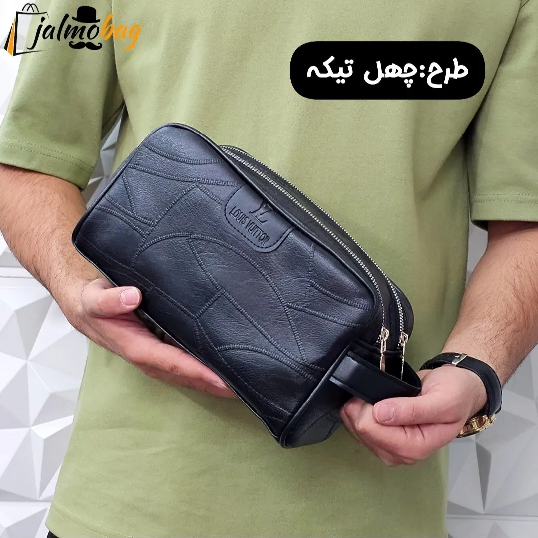 کیف دستی مردانه چرم صنعتی ضخیم دو خانه بند دستی - Image 7