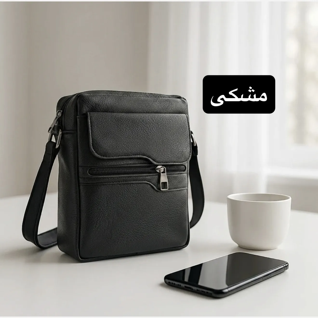 کیف مردانه چرم مصنوعی اسپرت و روزمره بند بلند ابعاد 23 در 19 سانتیمتر - Image 2