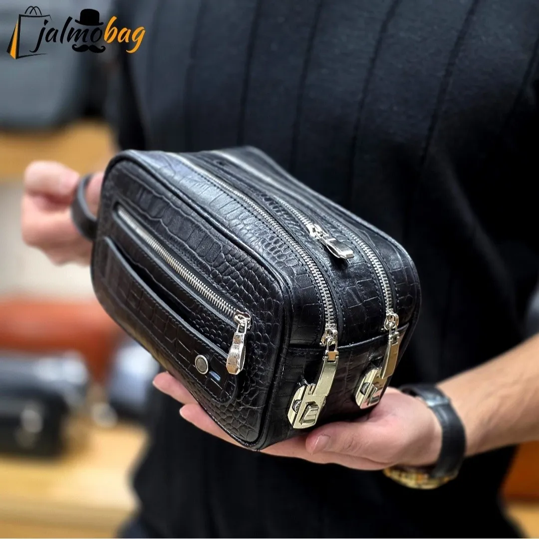 کیف دستی چرم طبیعی چرم ظفر دو خانه با جاکارتی و رمزدار - Image 12