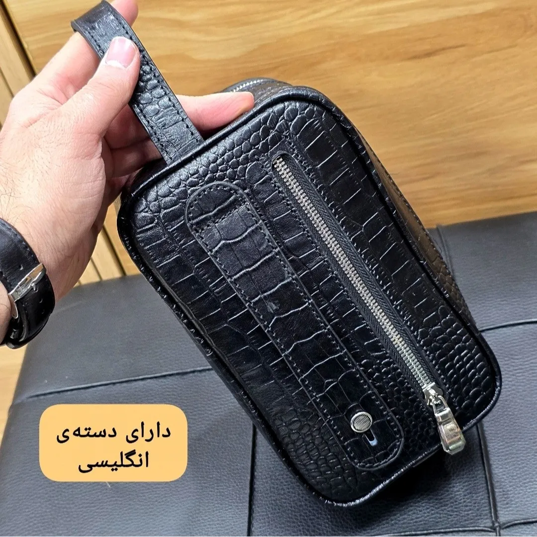 کیف دستی چرم طبیعی چرم ظفر دو خانه با جاکارتی و رمزدار - Image 5