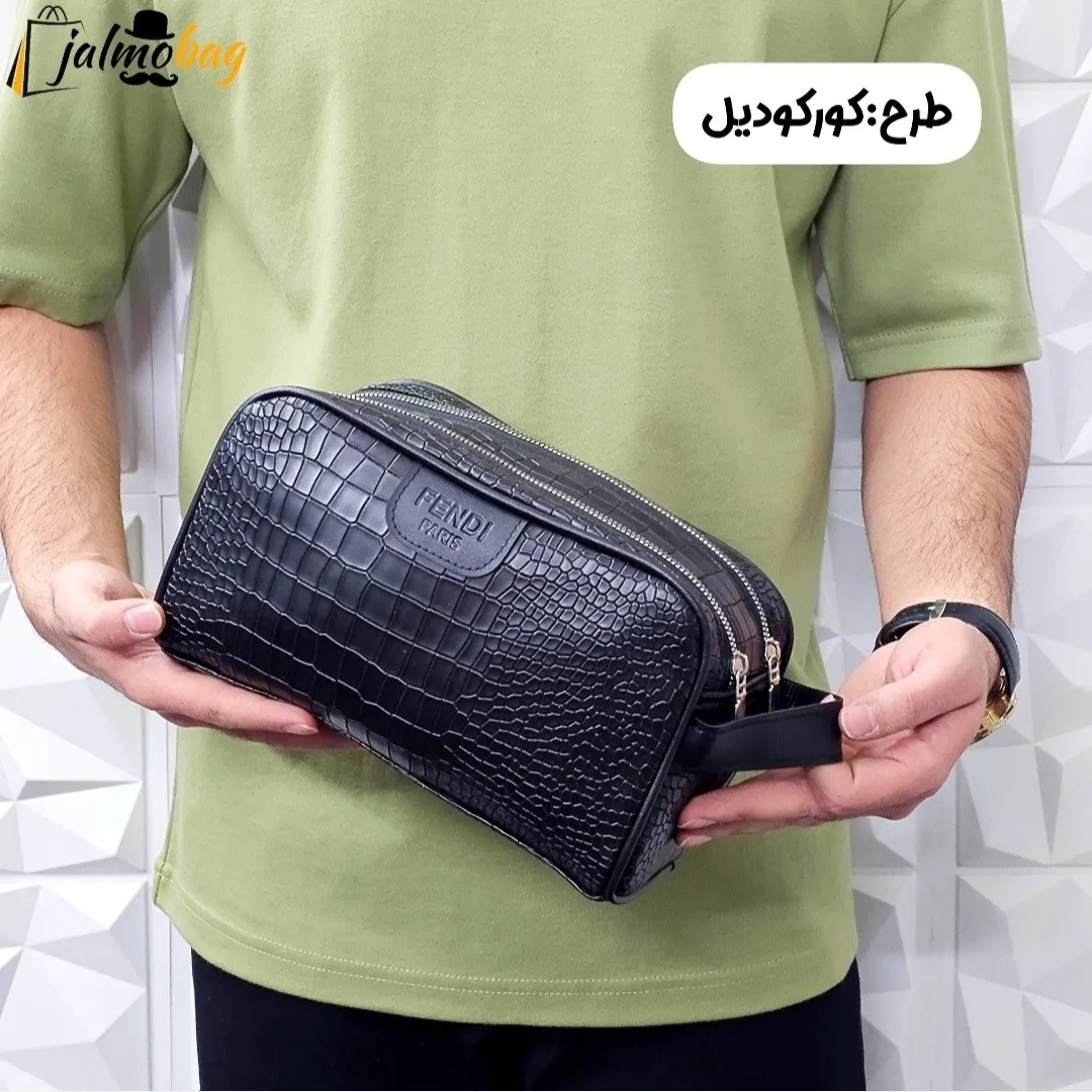 کیف دستی مردانه چرم صنعتی ضخیم دو خانه بند دستی - Image 6