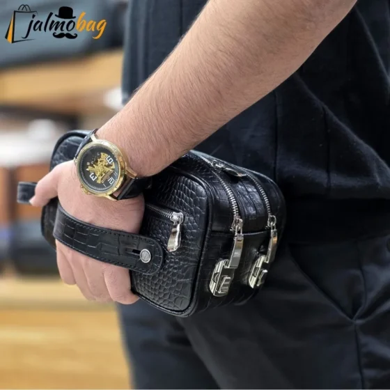 کیف دستی چرم طبیعی چرم ظفر دو خانه با جاکارتی و رمزدار