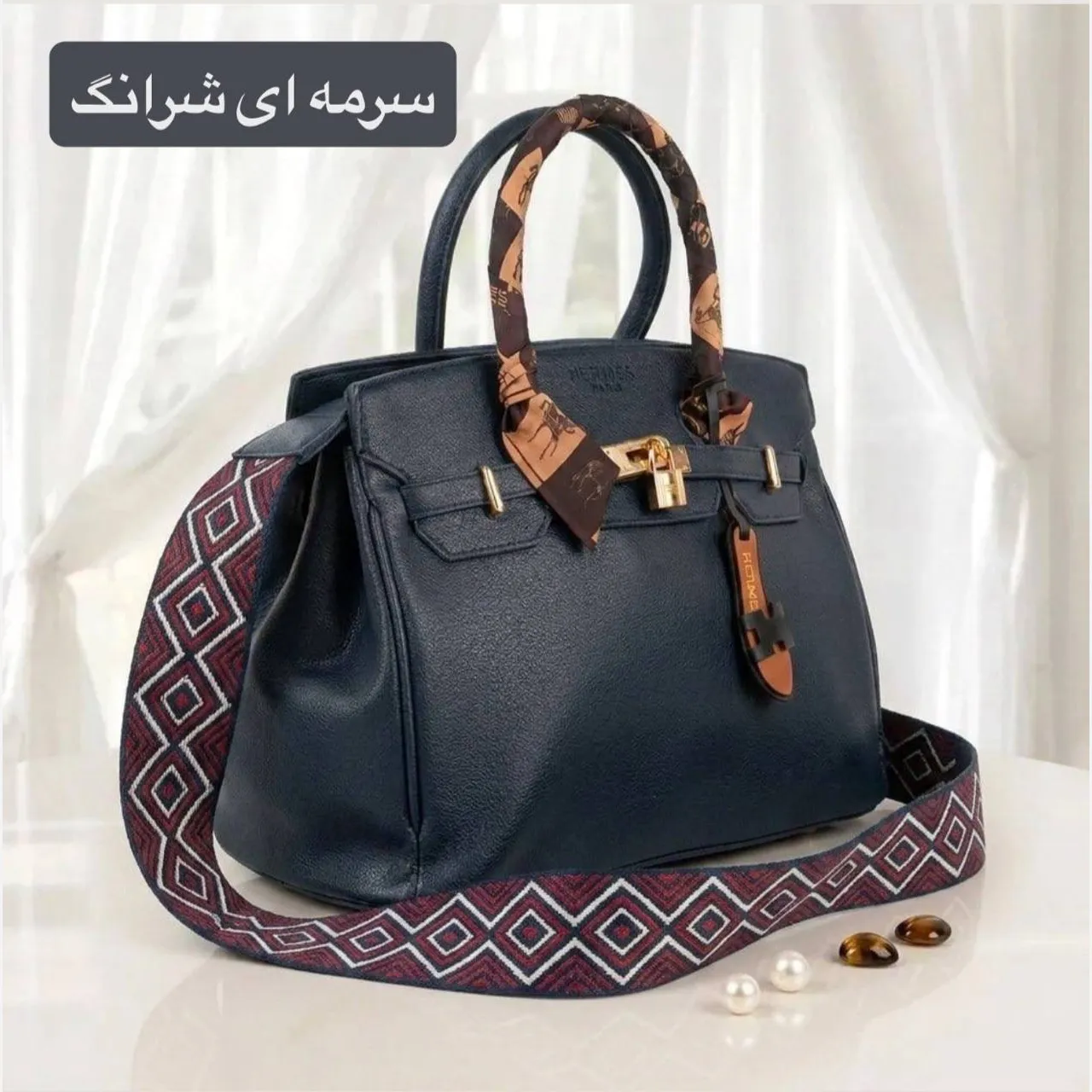 کیف زنانه هرمس چرم مصنوعی بند بلند ابعاد 30 در 25 سانتیمتر - Image 8