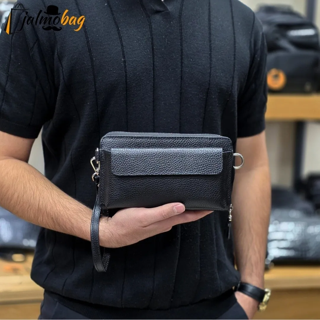 کیف دستی و دوشی چرم طبیعی ظفر دارای بند مچی و بند بلند قابل تنظیم - Image 15