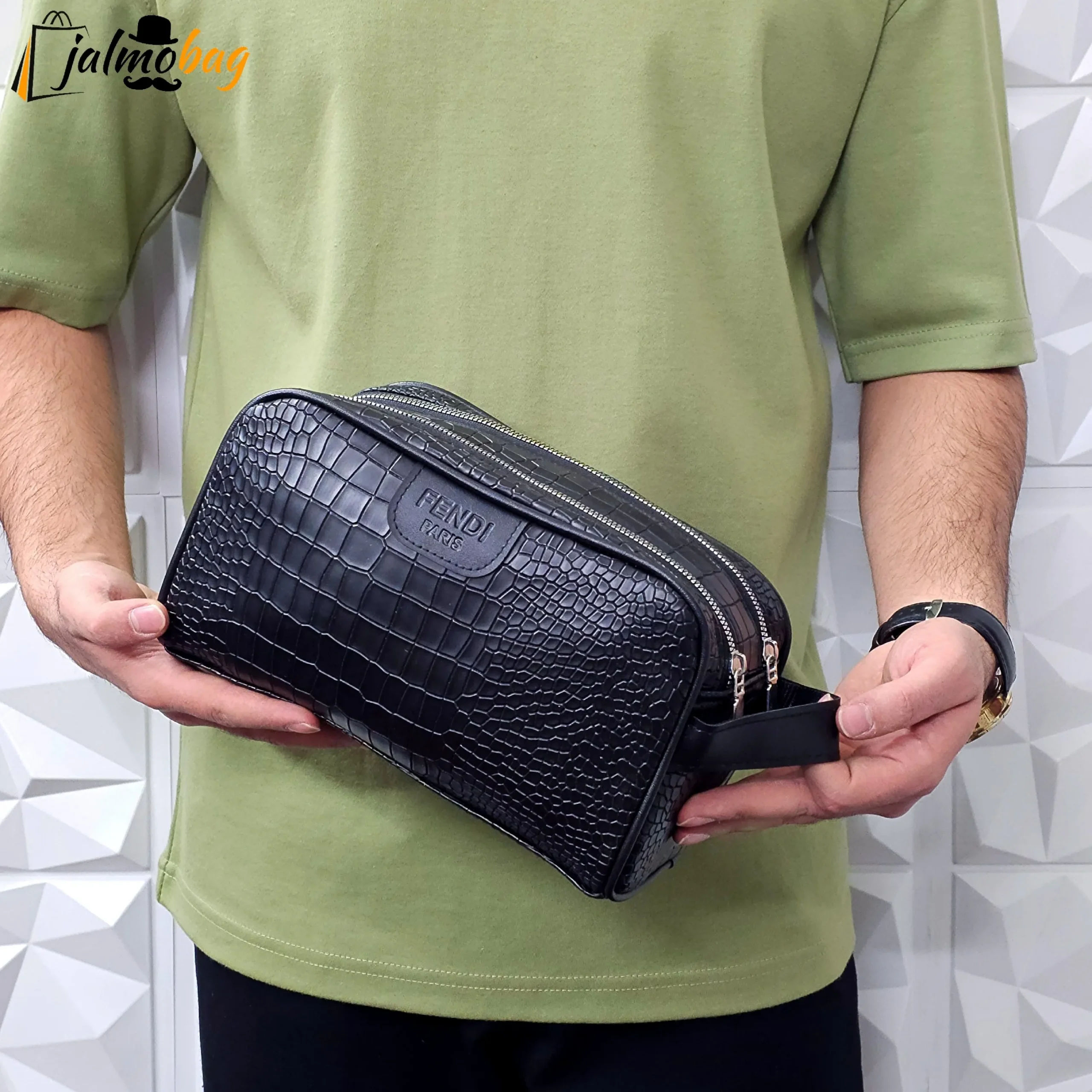 کیف دستی مردانه چرم صنعتی ضخیم دو خانه بند دستی