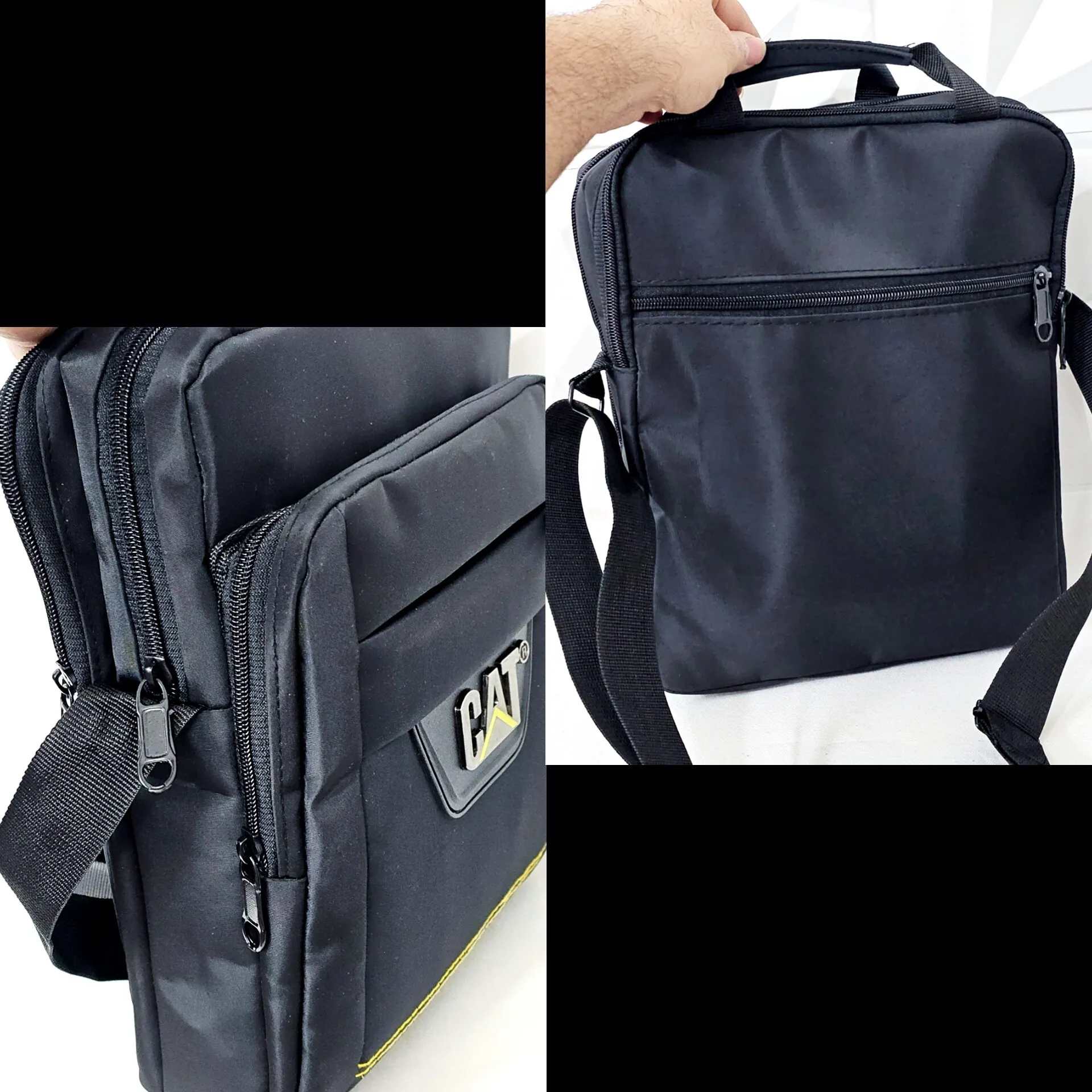 کیف دوشی و دستی مردانه برزنتی دیبا خارجی سه خانه مشکی سایز بزرگ - Image 6