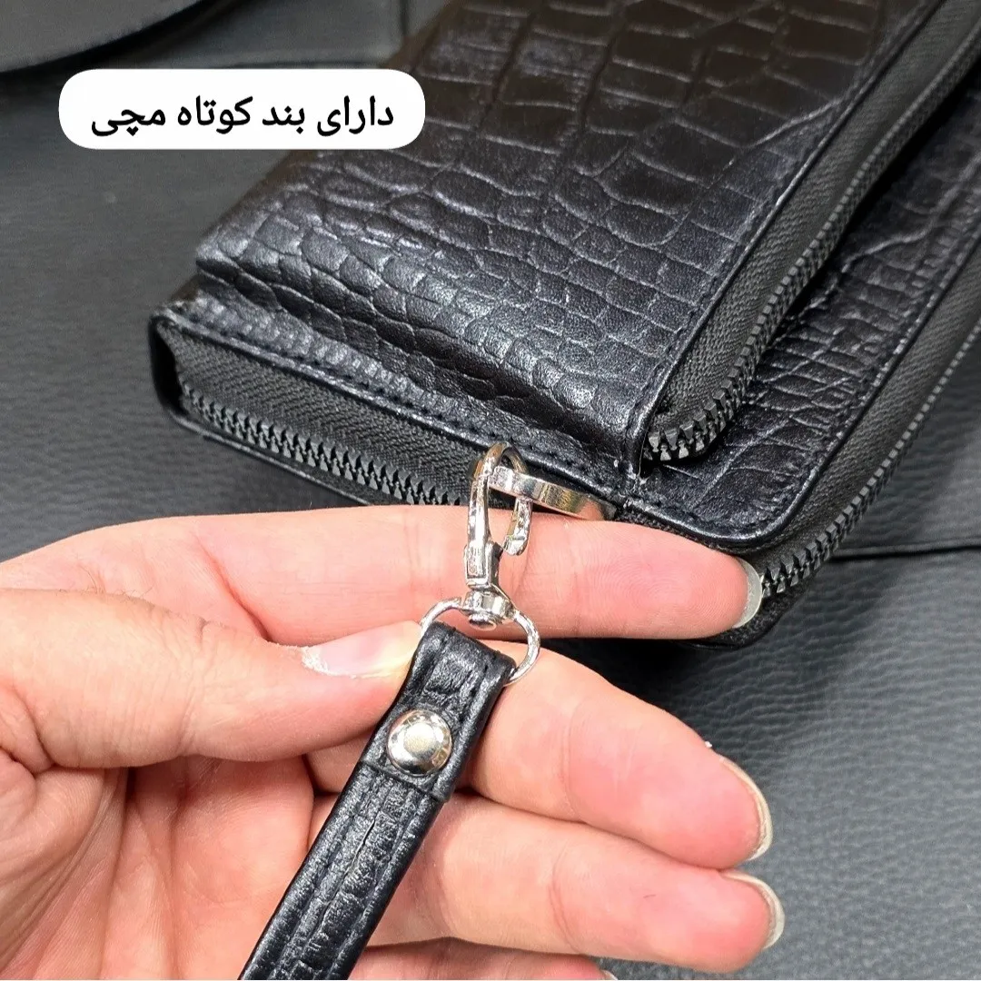 کیف دستی و دوشی چرم طبیعی ظفر دارای بند مچی و بند بلند قابل تنظیم - Image 10