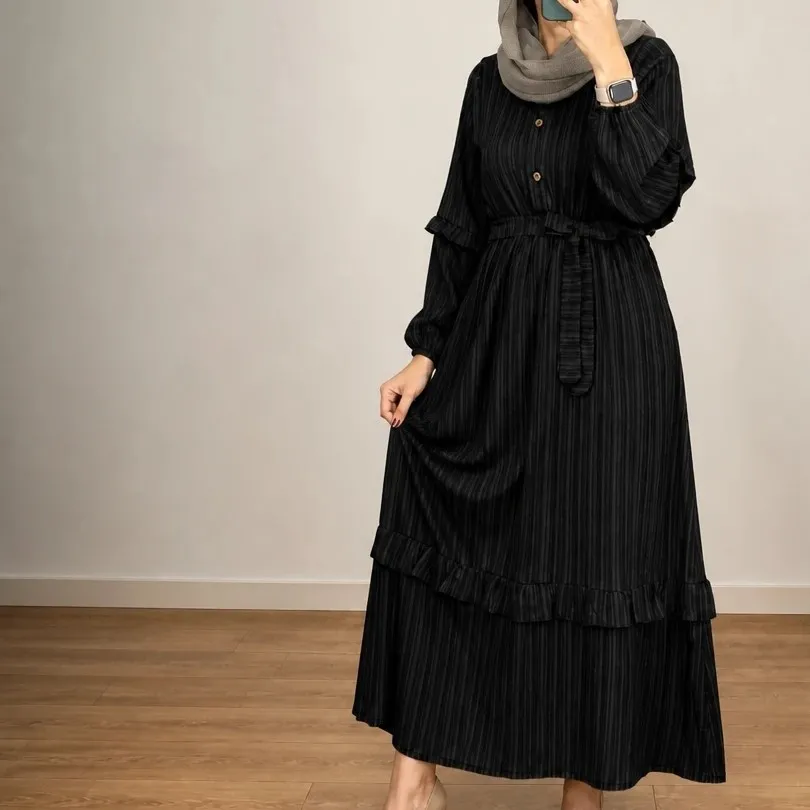مانتو بلند نیلی جنس دلتا کراش نرم رنگ مشکی - Image 2