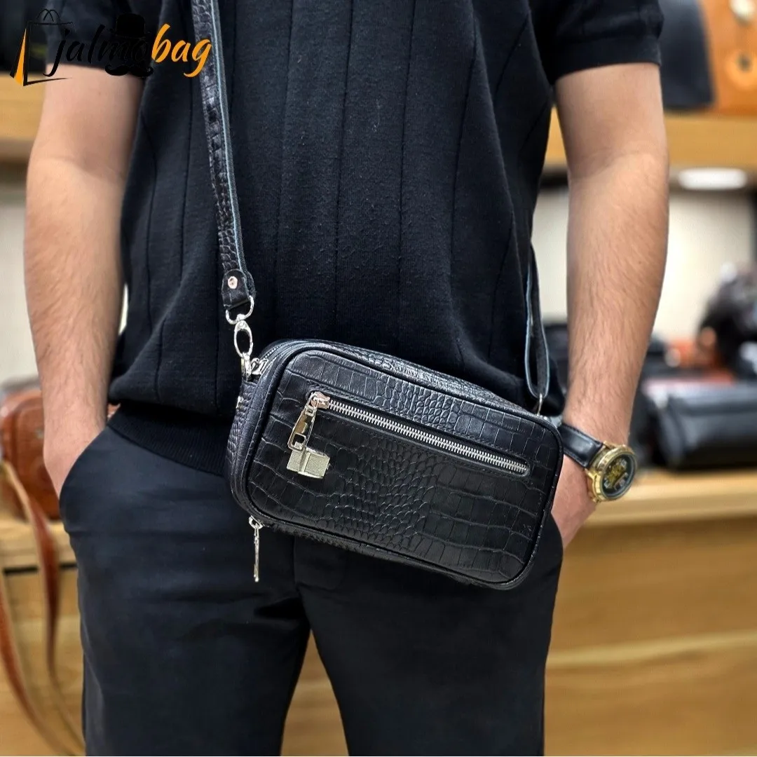 کیف دستی و دوشی چرم طبیعی گاوی دو خانه مدل شوزبگ - Image 5