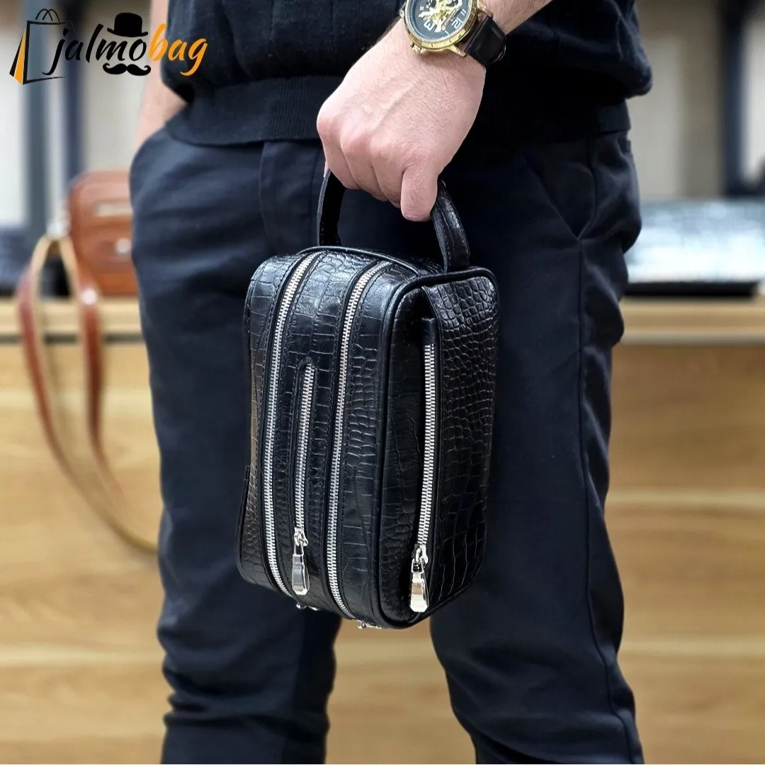 کیف دستی چرم طبیعی چرم ظفر دو خانه با جاکارتی و رمزدار - Image 13