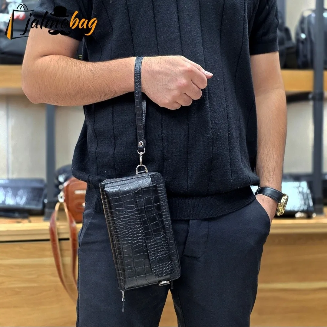 کیف دستی و دوشی چرم طبیعی ظفر دارای بند مچی و بند بلند قابل تنظیم - Image 2