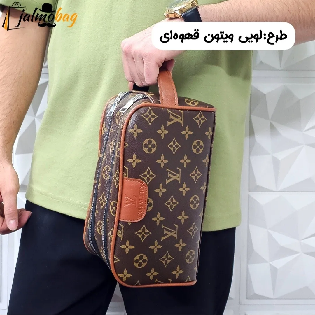 کیف دستی مردانه چرم صنعتی ضخیم دو خانه بند دستی - Image 4