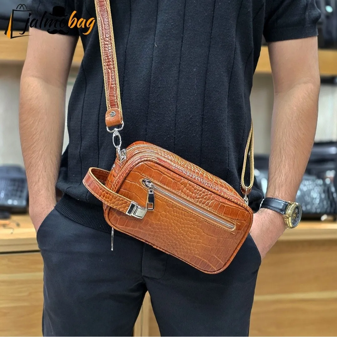 کیف دستی و دوشی چرم طبیعی گاوی دو خانه مدل شوزبگ - Image 12