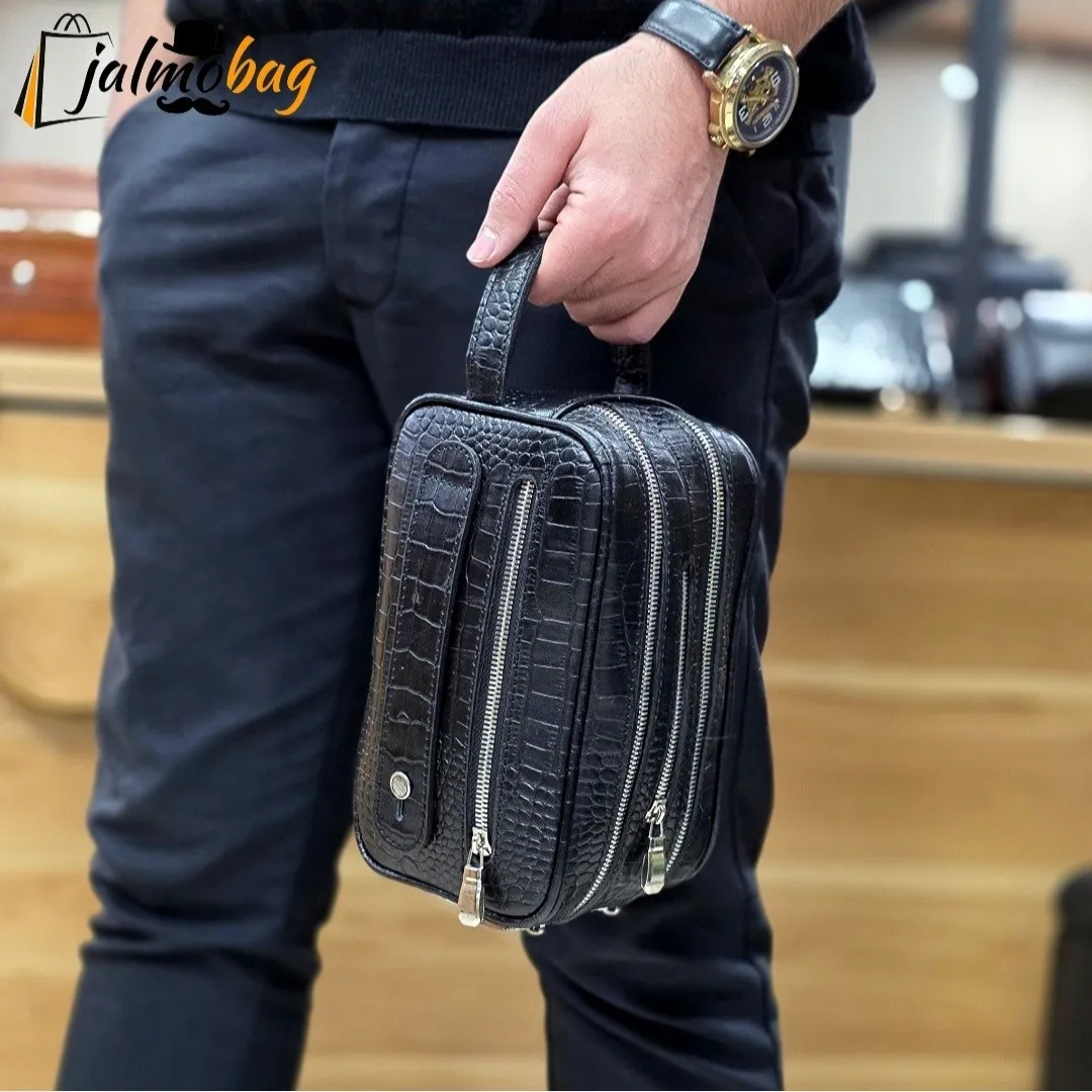 کیف دستی چرم طبیعی چرم ظفر دو خانه با جاکارتی و رمزدار - Image 14