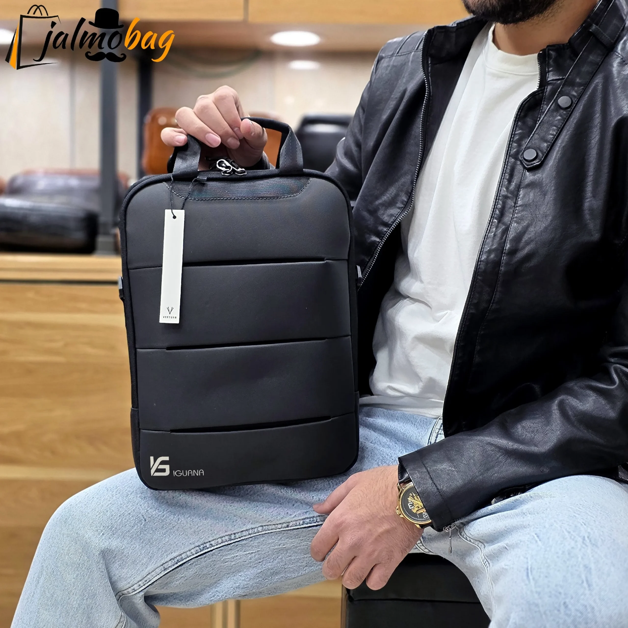 کیف دوشی و دستی جادار ضد آب ترکیب اسکین و برزنت خارجی - Image 2