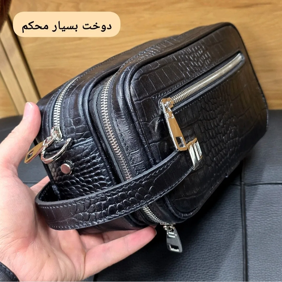 کیف دستی و دوشی چرم طبیعی گاوی دو خانه مدل شوزبگ - Image 17