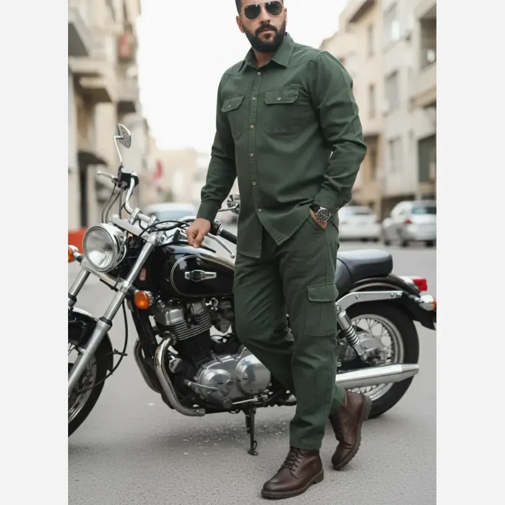 ست پیراهن و شلوار کتان مردانه مدل یاشیل رنگ سبز یشمی - Image 2