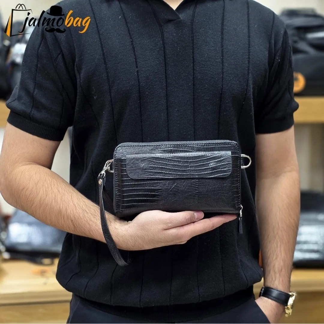کیف دستی و دوشی چرم طبیعی ظفر دارای بند مچی و بند بلند قابل تنظیم - Image 5