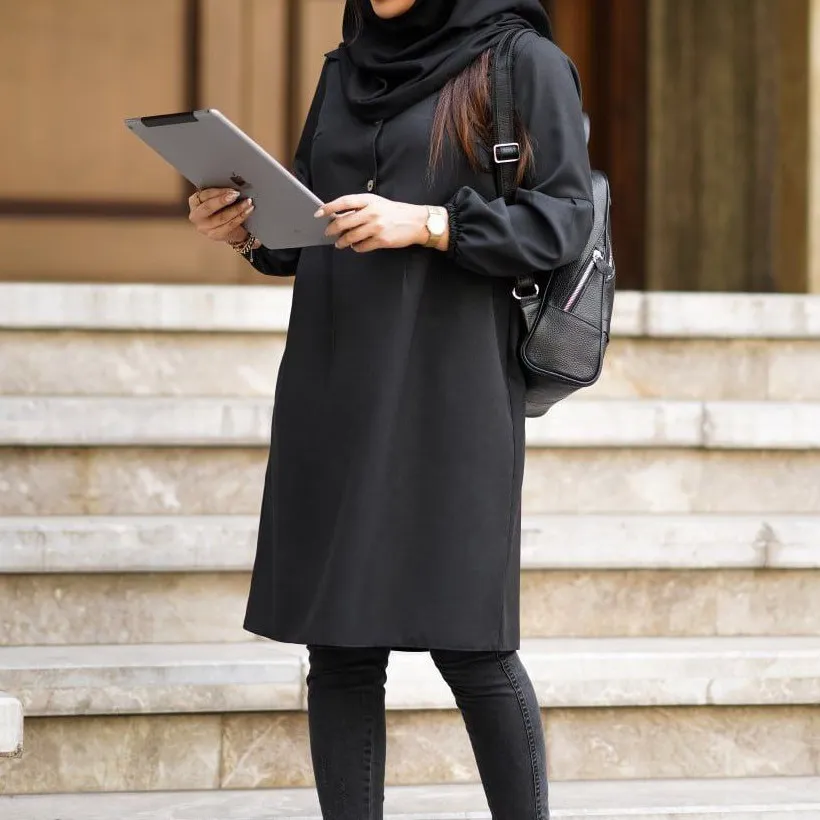 مانتو زنانه مدل شادی جنس پرشیا سایز 1 و 2 رنگ مشکی طوسی نسکافه ای سرمه ای - Image 2