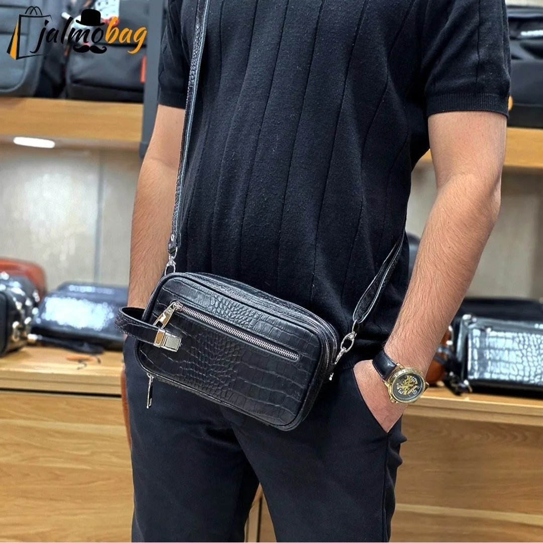 کیف دستی و دوشی چرم طبیعی گاوی دو خانه مدل شوزبگ - Image 6