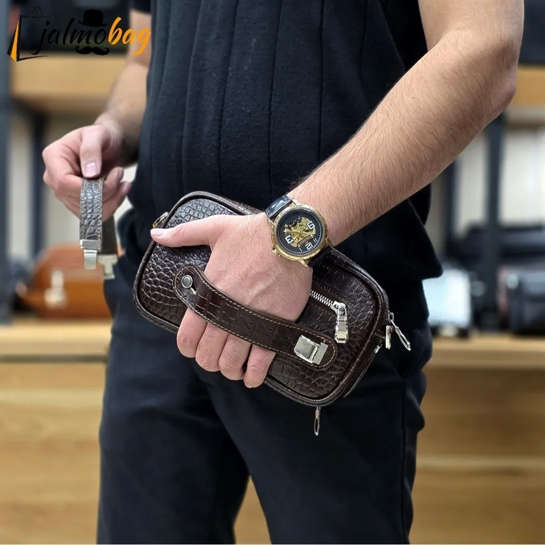 کیف دستی و دوشی چرم طبیعی گاوی دو خانه مدل شوزبگ - Image 9