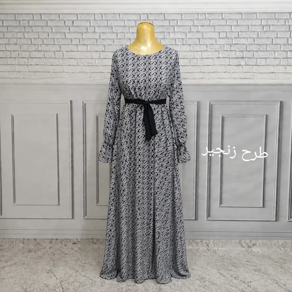 پیراهن بلند زنانه الیزه طرحدار فری سایز قواره آزاد کمربنددار - Image 5
